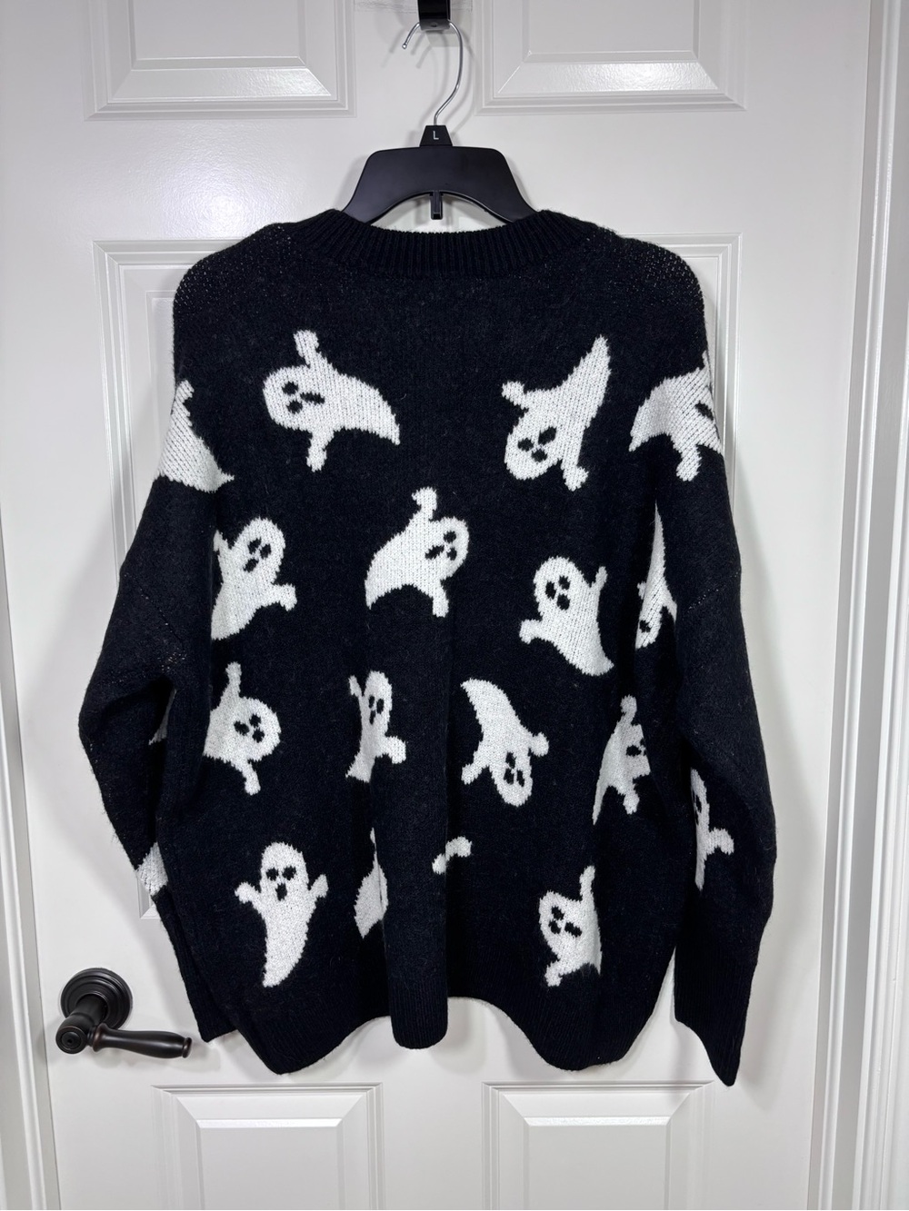NWT Vince Camuto Halloween Crewneck Sweater Women’s XL Black White Ghost Motif - Picture 5 of 5